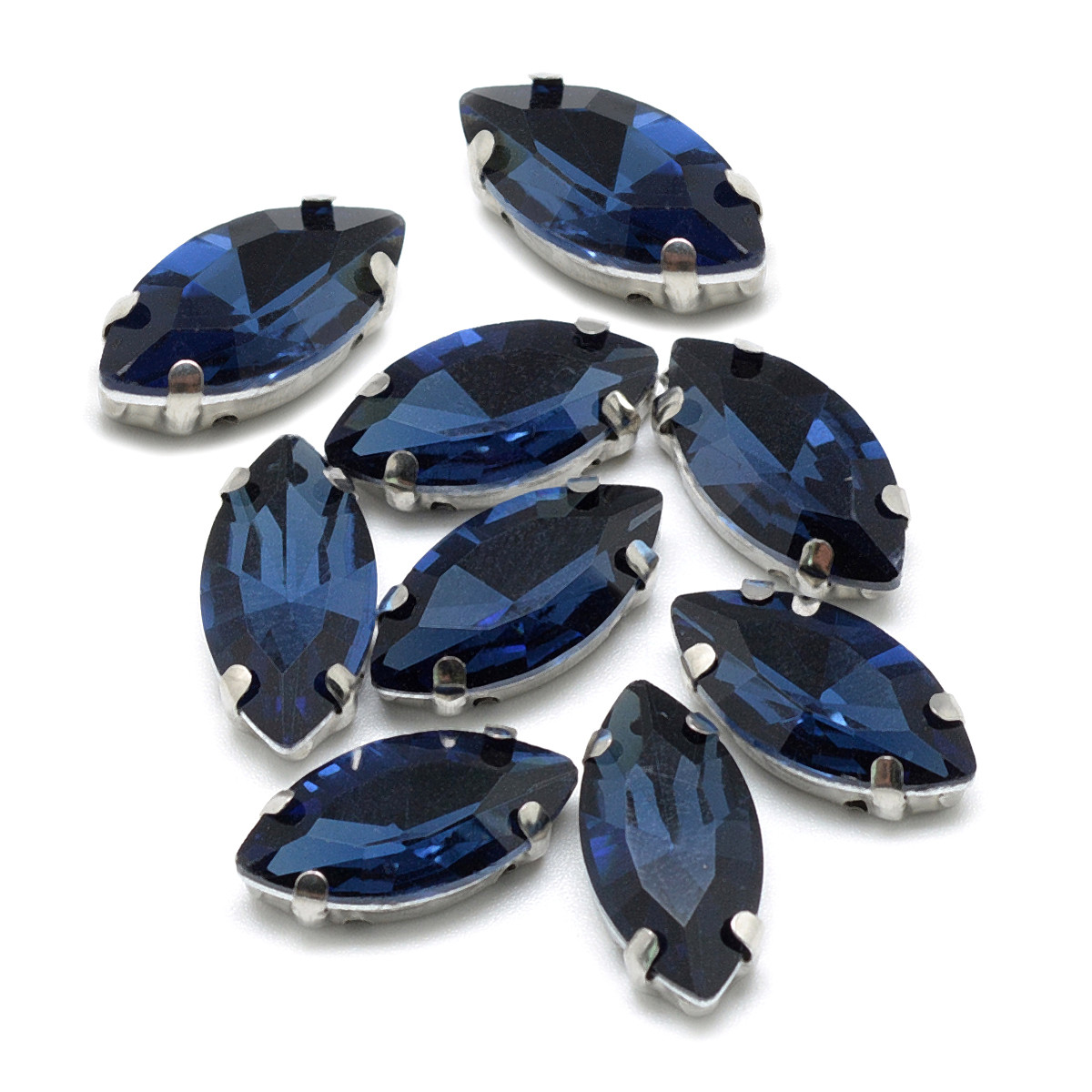 Пришивні Стрази, Скло Гірський Кришталь, Основа Латунь, Кінський око, Колір: Берлінська лазур, 10 шт, фото 1