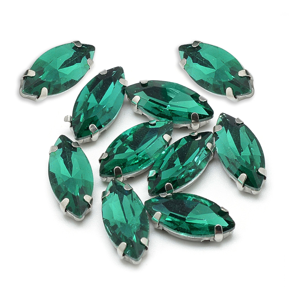 Пришивні Стрази, Скло Гірський Кришталь, Основа Латунь, Кінський око, Колір: Зелений морський, 10 шт, фото 1