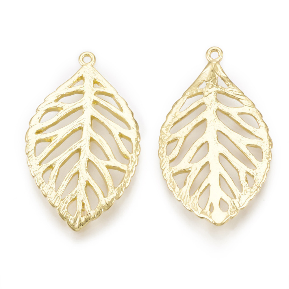 Підвіска Латунь, Аркуш, Колір: Покриття Зовто 18К, Розмір: 23х13х1мм, Отвори 0.8мм, 2 шт, фото 1