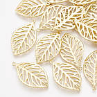 Підвіска Латунь, Аркуш, Колір: Покриття Зовто 18К, Розмір: 23х13х1мм, Отвори 0.8мм, 2 шт, фото 2