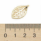 Підвіска Латунь, Аркуш, Колір: Покриття Зовто 18К, Розмір: 23х13х1мм, Отвори 0.8мм, 2 шт, фото 3