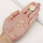 Підвіска Латунь, Аркуш, Колір: Покриття Зовто 18К, Розмір: 23х13х1мм, Отвори 0.8мм, 2 шт, фото 4