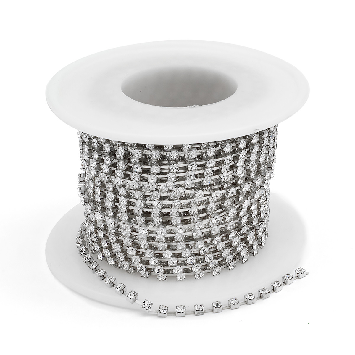 Ланцюг Латунь зі Стразами Гірський Кришталь, Колір ланцюга: Срібло, Колір Страз: Кристал, Ширина 2 мм, фото 1