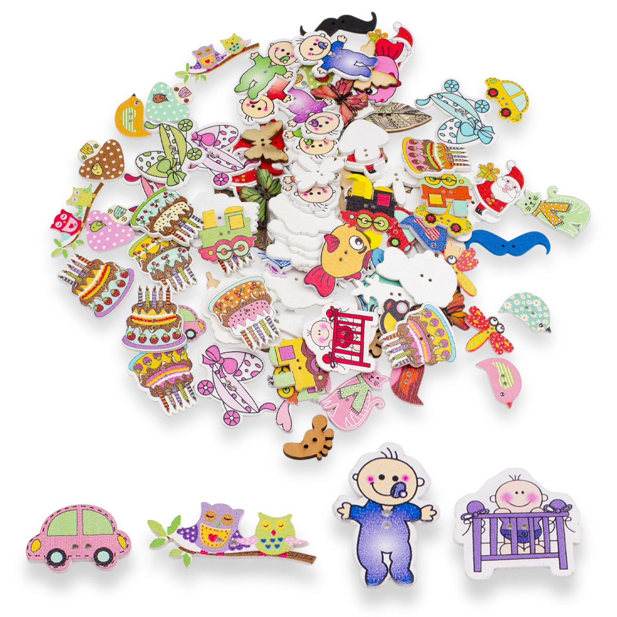 Набір Ґудзиків для Рудоробства Дерев'яні, Мікс 15-20 різновидів, приблизно 85 шт./набір, 1 набор, фото 1