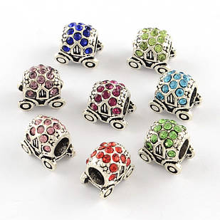 Шарми Євробусини Сплав + стрази, Карета, Колір: Мікс, Розмір 12х11х9мм, Отвір 5 мм, 5 шт