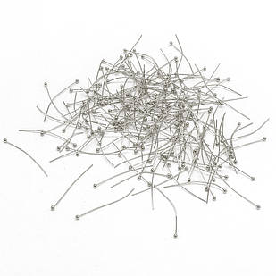 Піни з Кульком, Латунь, Колір: Платина, Розмір: 30х0.6мм, Шарик 2мм, приблизно 330шт/25г