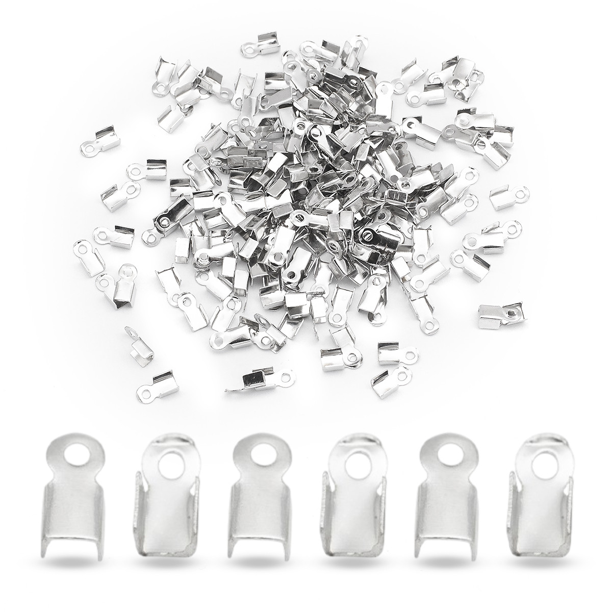 Концевики-затискачі для Шнура, Залізо, Колір: Платина, Розмір: 6х3х2мм, Отвір 1.5 мм, 200 шт, фото 1
