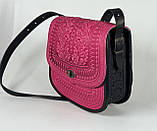 Жіноча велика шкіряна сумка ручної роботи "Дубок" рожева, ексклюзивна карпатська сумка з тисненої шкіри, фото 3