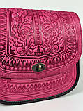 Жіноча велика шкіряна сумка ручної роботи "Дубок" рожева, ексклюзивна карпатська сумка з тисненої шкіри, фото 10