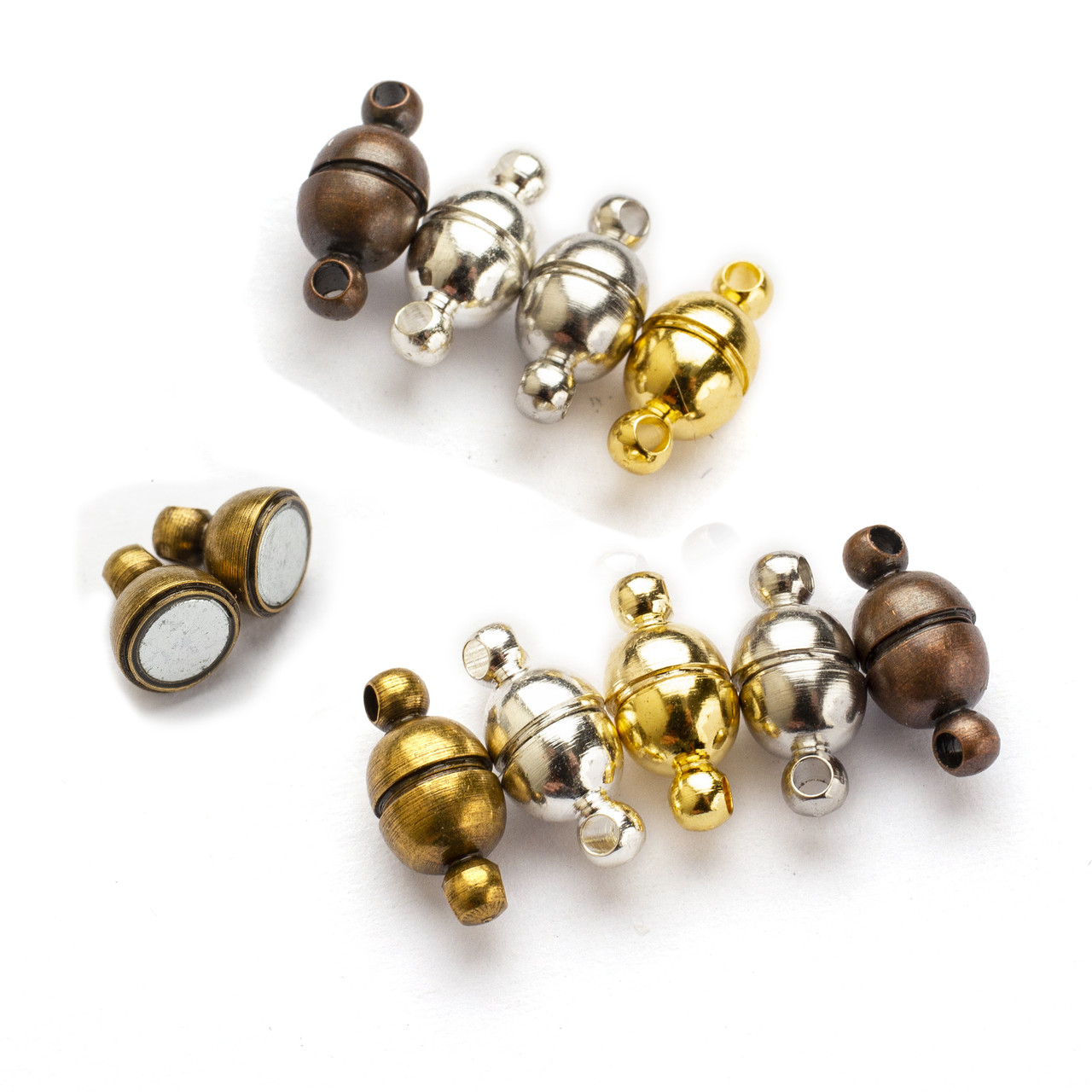 Комплект Застібки Магнітні, Латунь, Круглі, Розмір: 11x5мм, 5 кольорів по 2 шт., 10 шт./набір, 1 набор, фото 1