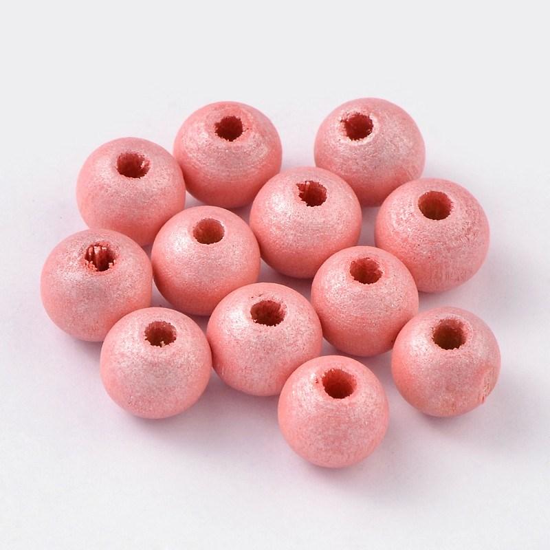 Бусини Дерев'яні, пофарбовані, Круглі, Рожевий, 8 мм, Одв. 3 мм, 150 шт./25г, фото 1