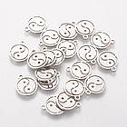 Кулон Інь-Янь, Неіржавка сталь, Плоский Круглий, Розмір: 14х12х1мм, Отвір 1 мм, 2 шт, фото 3