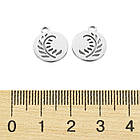 Кулон Круглий з Листом, Плоский, Неіржавка сталь, Розмір: 14х12х1мм, Отвір 1.5 мм, 2 шт, фото 3