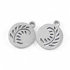 Кулон Круглий з Листом, Плоский, Неіржавка сталь, Розмір: 14х12х1мм, Отвір 1.5 мм, 2 шт, фото 4