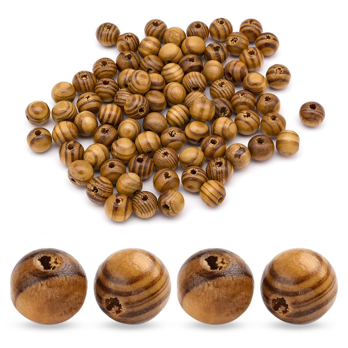 Бусини Дерев'яні, Круглі, Коричневий, 10 мм, Одв. 4 мм, 75 шт./25г, фото 1