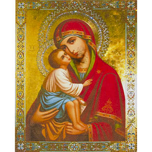 Алмазна мозаїка за номерами Богородиця з немовлям у рулоні, стрази. 30*40 см, 1 шт