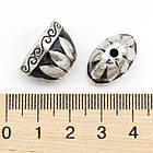 Конус Шапочки для Бусин, Сплав і Емаль, Колір: Античне Срібло + Чорний, Розмір: 14х20х12мм, Отвірі 2.5 мм, фото 4