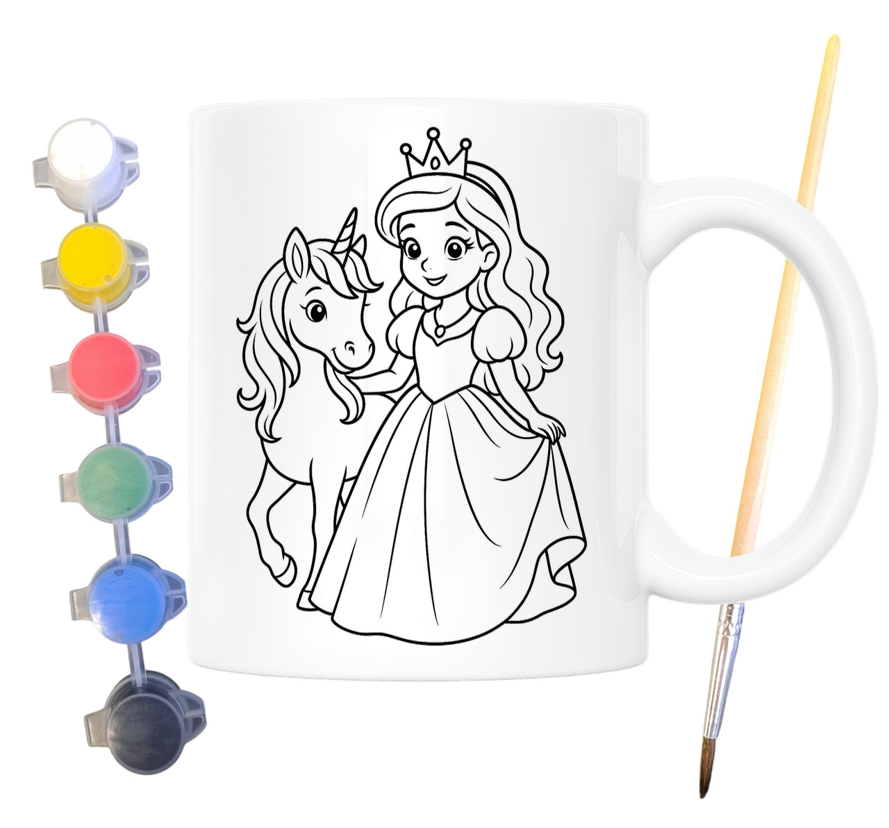 Набір для творчості кружка розмальовка Принцеса і Єдиноріг 330 мл біла (КР0128), фото 1