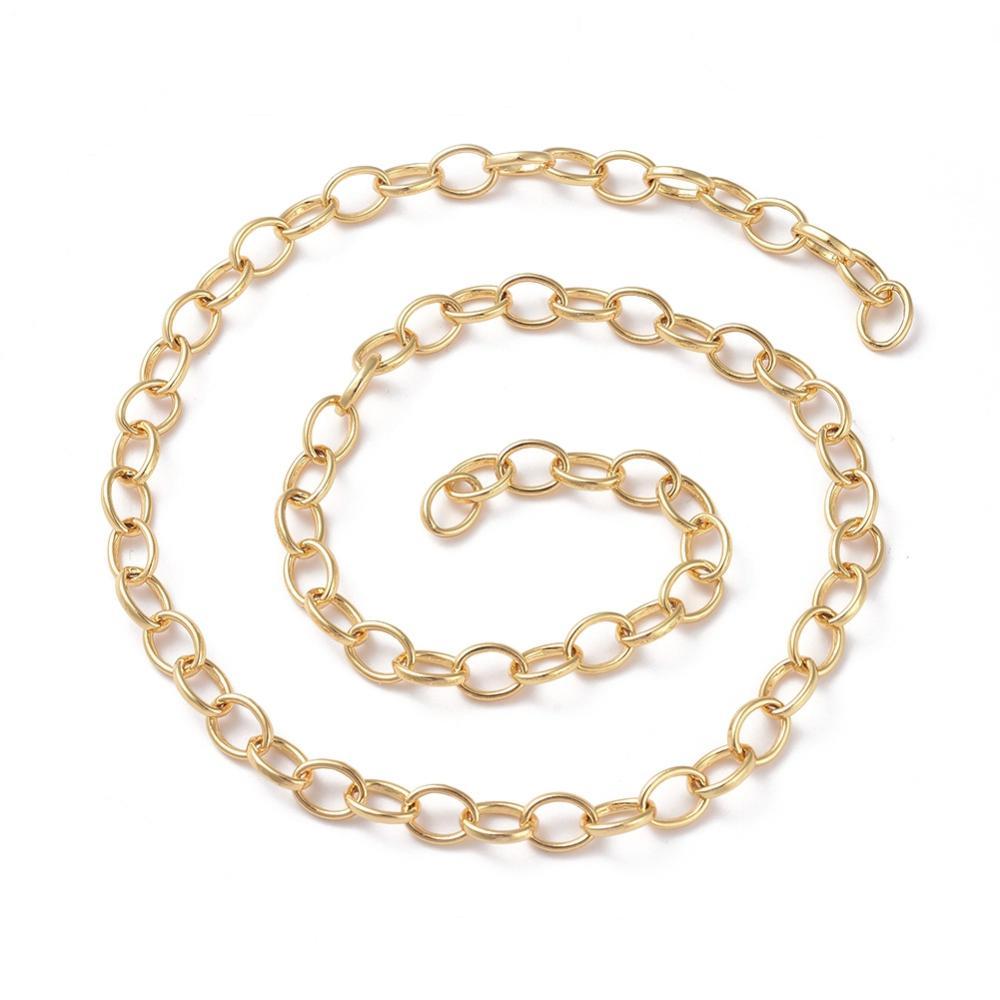 Ланцюг із Латуні Якісне Плетіння, Плосковальний, Паяний, Стійке Покриття Золото 18К, Дзвено: 8х6х1.1мм, фото 1