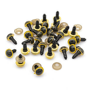 Око з фіксатором і Штифтом, для Іграшок, Круглі, Колір: Золотистий, Розмір: 12 мм, 50 пар