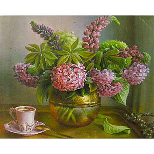 Алмазна мозаїка за номерами Квіти у вазі на таці в рулоні, стрази. 30*40 см, 1 шт