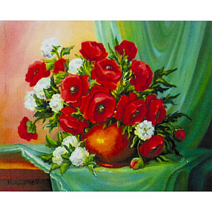 Алмазна мозаїка за номерами Квіти в глечику в рулоні, стрази. 30*40 см, 1 шт