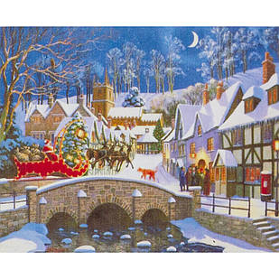 Алмазна мозаїка за номерами Зимова ніч у маленькому містечку в рулоні, стрази. 30*40 см, 1 шт