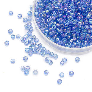 Бісер Китайський 12/0, Прозорий Райдужний (TCR), Синій 166, Круглий, 100 г