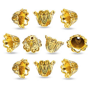 Шапочки для Бусин, Метал, Конус, Золото, 15х11мм, Одв. 2 мм, 10 шт