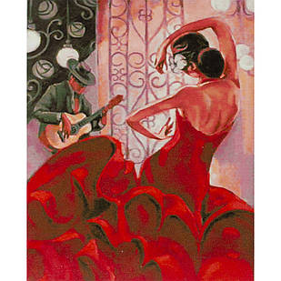 Алмазна мозаїка за номерами Танцівниця в червоному платті в рулоні, стрази. 30*40 см, 1 шт