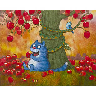 Алмазна Мозаїка за номерами Кіт і яблука, об'ємна, у рулоні, Стрази, 20х30см, 1 шт