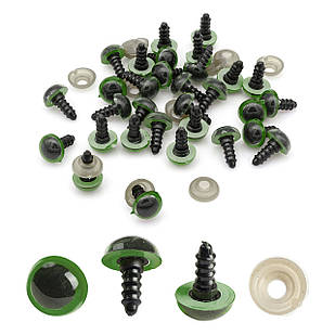 Око з фіксатором і Штифтом для Іграшок Круглі, Зелені, 14 мм, 20 пар