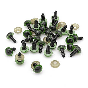 Око з фіксатором і Штифтом, для Іграшок, Круглі, Колір: Зелений, Розмір: 10 мм, (50 пар)