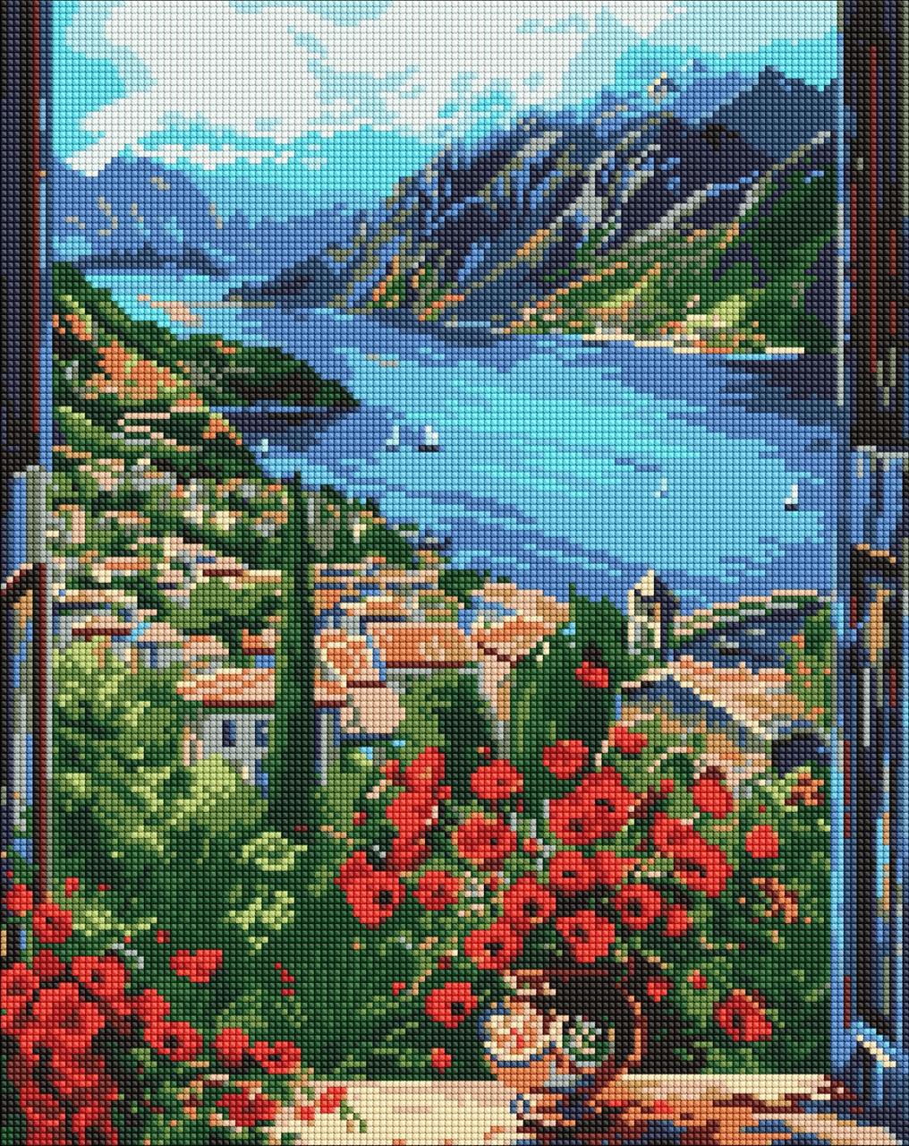 Алмазна мозаїка Ideyka AMO8095 Пристань у горах 40х50см. на підрамнику