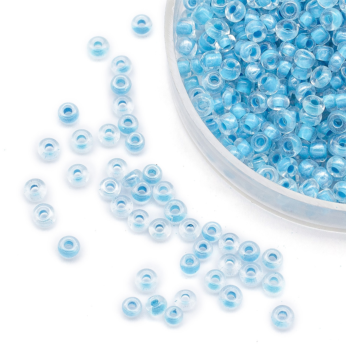 Бісер Китайський 12/0, Прозоро Райдужний, пофарбований усередину (TICRR), Блакитний 215, Круглий, 100 г, фото 1