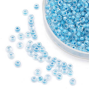 Бісер Китайський 12/0, Прозоро Райдужний, пофарбований усередину (TICRR), Блакитний 215, Круглий, 100 г