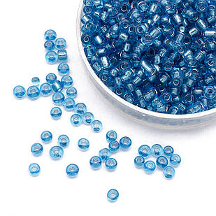 Бісер Китайський 12/0, Кругле Отвір Сріблясте усередині, Блакитний 23 В, Круглий, 100 г