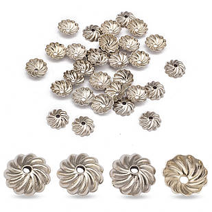 Шапочки для Бусин, Латунь, Квітка, Платина, 7х2мм, Одв. 1 мм, ~ 27 шт./3г