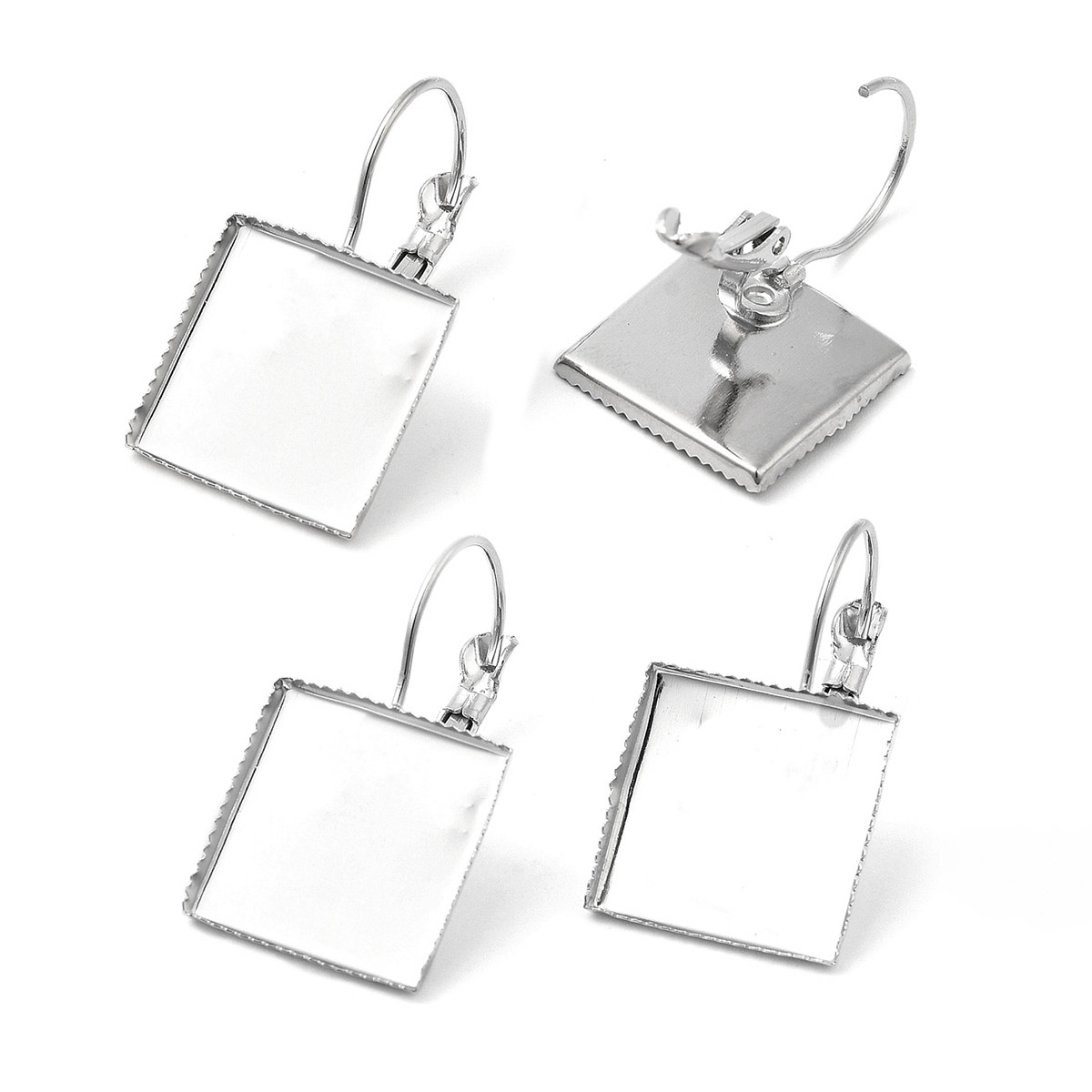 Швензи, Латунь, з Квадратною Основою під Кабошон, Колір: Платина, Розмір: 28х16мм, Основа 15х15мм, Штифт 0.7мм, фото 1