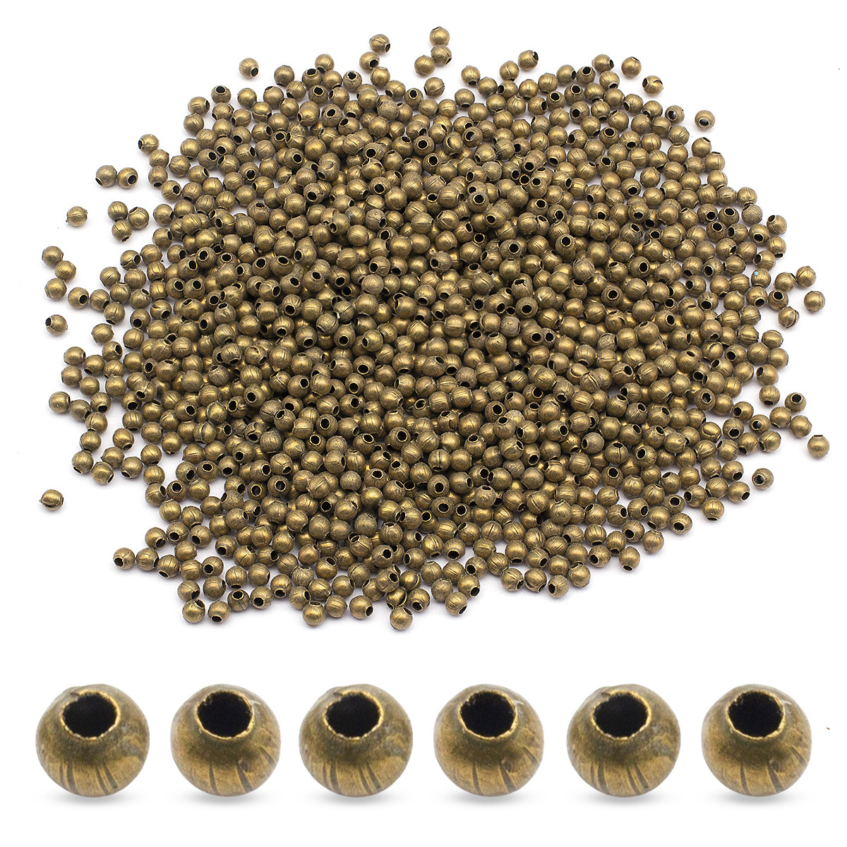 Бусини Затискні Стопери, Кримпи, Залізо, Круглі, Колір: Бронза, Розмір: 2х2мм, Отвір 1 мм, 20 г, фото 1