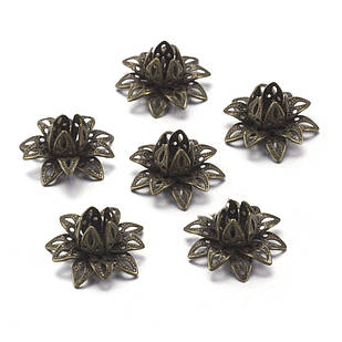 Шапочки для Бусин, Латунь, Квітка, Бронза, 16х8мм, Одв. 1.5 мм, 6 шт
