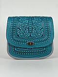 Авторська шкіряна сумка жіноча "Дубок" ручної роботи, сумка етнічна карпатська бірюзово-сіра, фото 6