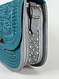 Авторська шкіряна сумка жіноча "Дубок" ручної роботи, сумка етнічна карпатська бірюзово-сіра, фото 7
