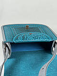 Авторська шкіряна сумка жіноча "Дубок" ручної роботи, сумка етнічна карпатська бірюзово-сіра, фото 5
