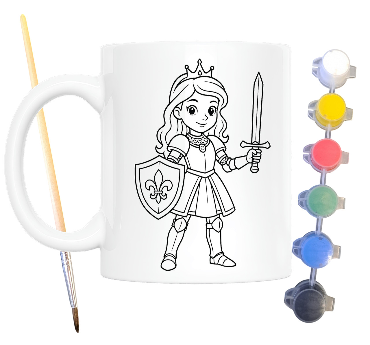 Набір для творчості кружка розмальовка Принцеса Лицар 330 мл біла (КР0129), фото 1