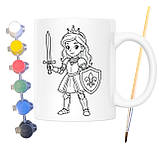 Набір для творчості кружка розмальовка Принцеса Лицар 330 мл біла (КР0129), фото 2