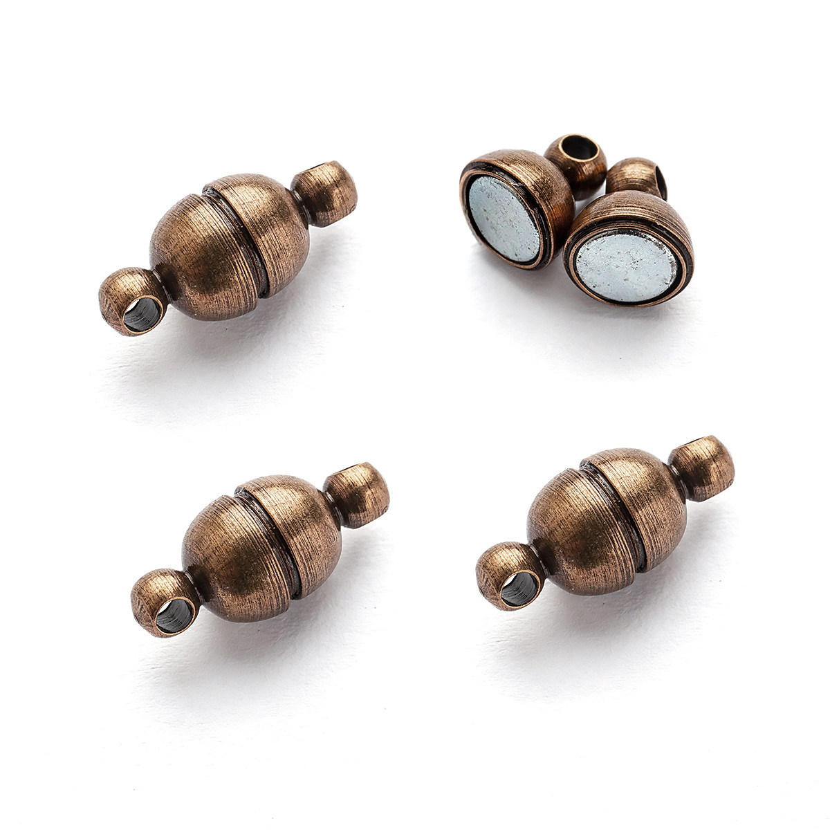 Застібка Магнітна, Латунь, Кругла з кільцями, Колір: Мідь, Розмір: 11x5мм, Відв. 1 мм, 4 шт, фото 1