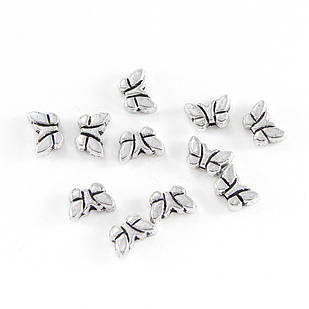 Бусини Метелик, Метал, Античне Срібло, 5х8х3мм, Одв. 1 мм, 20 шт