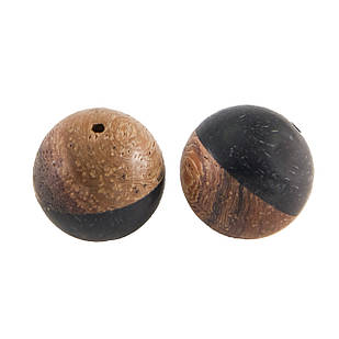 Бусини, Смола, Дерево, Круглі, Колір: Чорний, Розмір: 15-15.5 мм, Отвір 1.6 мм, 2 шт