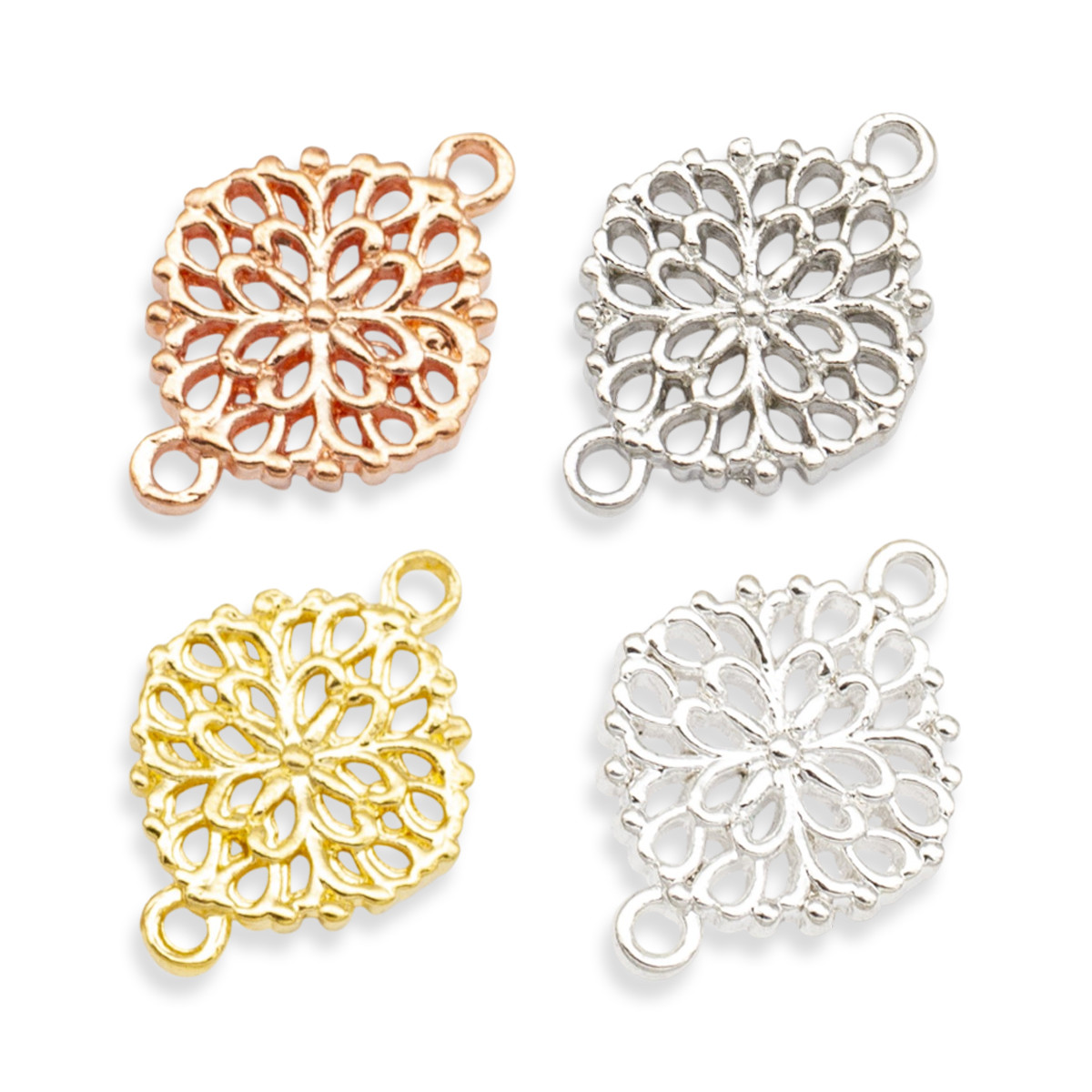 Конектор Квітка Біжутерний сплав, 2 отвори, Колір: Мікс, Розмір: 13х18х2мм, Отвір 1 мм, 4 шт, фото 1